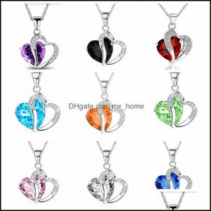 Heart Crystal Necklace Pendant Love Rhinestone Sier Chain Jewelry Arts Gifts Drop Delivery 2021 Pendants Arts Crafts Home Garden 8Hznn