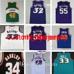 Maglie da basket vintage retrò Garnett 33 Hill ason Stockton 32 Karl Malone Jason Williams Ewing Gary Payton Kemp Barkley Jersey Ncaa S-2XL