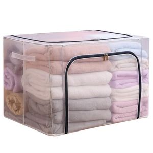 Closet Clear Storage Bins with Lids Waterproof Foldable Steel Frame Box for Clothes 66L 80ML 100ML Baby Cloth Organizer for Bedding Clothing Toy