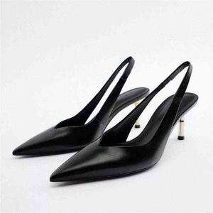 Sandals High Heels Shoes Woman 2022 Za Be Shallow Mouth Female Black Fashion Heel Muller Pumps 220412