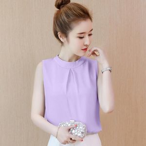 Women's Blouses & Shirts Summer Fashion Sleeveless Chiffon Women Loose Fitted Blouse Purple Round Neck TopWomen's