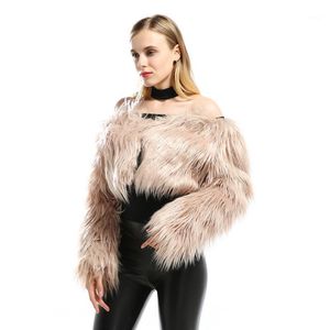 Kvinnors päls faux 2022 varm beskuren kappa mode kort väst kvinnor fluffig långärmad sexig av axel hösten vinterjacka VKCO1015