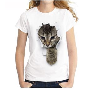 Yaz moda 3d kedi tişörtleri baskılı bayanlar tshirt harajuku kadın kısa kollu tişört gündelik beyaz üst kadın giyim kadın tişört