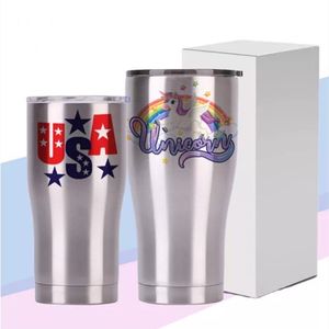 US Warehouse 20 oz 30 oz de sublimação inoxidável curva de prata caneca de parede dupla em branco com vazamento à prova de vazamento garrafa de água DIY B6