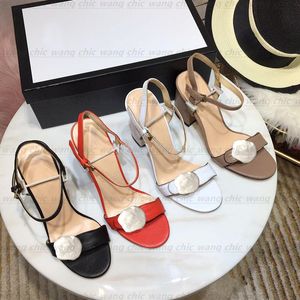 High quality heeled Luxury designers sandals Coarse leather Classic High heel Suede womens sneakers Slides shoes Metal buckle parties heels Belt Sexy Lady slipper