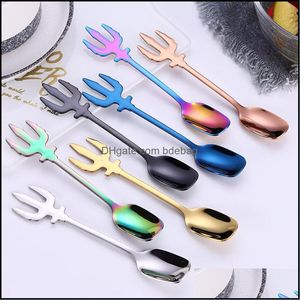 Wholesale stainless steel forks resale online - Stainless Steel Dessert Spoon Colors Ice Cream Spoons Coffee Mti Function Kitchen Accessories Flatware Fruit Fork Drop Delivery Kitch