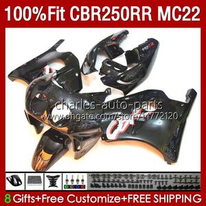 Injektionsfeedningar för Honda Glossy Black CBR250RR 1990 1991 1992 1995 1996 1997 1998 1999 131NO.120 MC22 CBR250 CBR 250RR 250 RR CC 250CC 90 91 92 93 94 95 96 97 98 99 Kropp