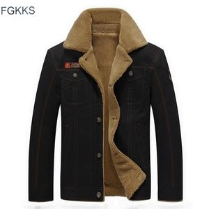 Fgkks män jacka rockar vinter militär bombplan jackor hane jaqueta masculina mode denim jacka mens coat 201128