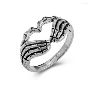 Anéis de casamento Vintage Skeleton Hand Heart for Men Hip Hop Creative Love Gesto Distão Caso Ring Ring Jóias Halloween Presente Edwi22