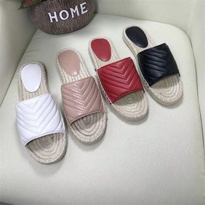 Women Leather Espadrille Sandal Slide Designer Sandal High Quality Real leather Cord Platform Double Hardware Outdoor Beach Slides with Box NO30