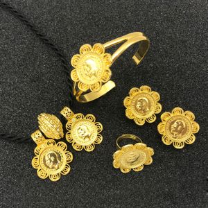 Coin Necklace/Earring/Ring/Bracelet Jewelry Sets For Women Gold Color Coins GOOLRN African Eritrea dubai Habesha bridal set