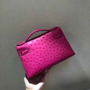 Ostrich Clutch Designer Väskor Luxury Handväska 22 cm Mini Totes äkta helt handgjorda sömmar med vaxlinje grossistpris snabb leverans