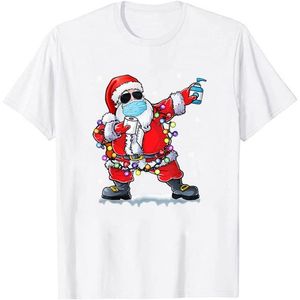 Dystansowanie społeczne Boże Narodzenie Santa Wzór T Shirt Funny Casual Xmas Kolorowe Lampy Krótki Rękaw EE 220321