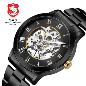 Top Luxus Marke Business Mechanische Uhren Männer Skeleton SAS SCHILD ANKER SHARk Edelstahl Armbanduhr Herren Masculino