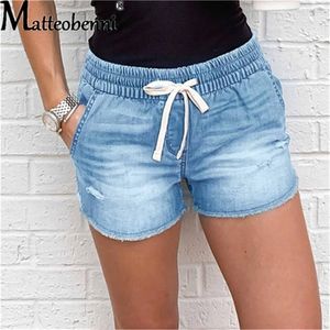 Women Mid Waist Lace Up Short Jeans Summer Fashion Sexy Ripped Denim Shorts Casual Elastic Vintage Thin Streetwear 220630