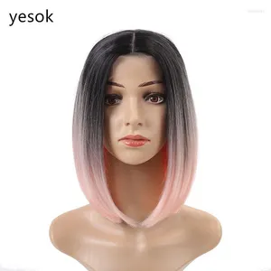 Syntetiska peruker Fashion Wig European och American Fiber Hair Kvinnlig huvudbonad färgad sida kort rakt Tobi22