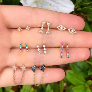 Heart-shaped Five-pointed Star Geometry Set Earring For Women Fashion Cute Color Crystal Bones Eyes Earrings Jewelry Gift Dangle & Chandelie