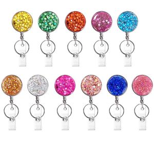 Forniture per ufficio 11 colori Porta badge Bobina con paillettes rotonda facile da tirare fibbia Porta badge identificativo clip a coccodrillo rotante Badge a scorrimento Con fibbia a chiave T9I001819