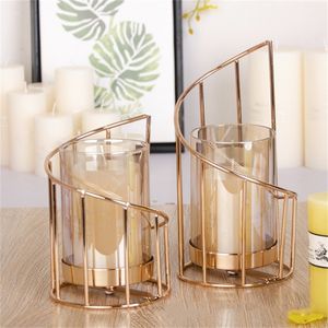 Golden Iron Candle Holder European Geometric Candlestick Romantic Crystal Candle Cup Home Decoration Table Decoration T200617