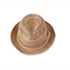 女性自由奔放に生きる女性パナマカラフルな縞模様の折りたたみ式麦わら帽子ビーチ夏SUN QDD1147 G220301
