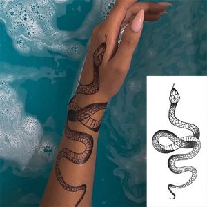 Fashion Temporary Tattoo Stickers for Women Men Black Snake Waterproof Fake Tattoo Waist Body Arm Dark Snake Tatoo Big Size 220521
