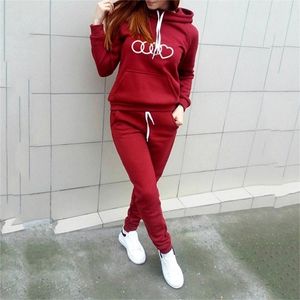 Two Piece Set Tracksuit Women Toppant Suits Hoodie Pullover Sweatshirt med fickor Ensemble Femme Suit Set Plus Size S-4XL 210331