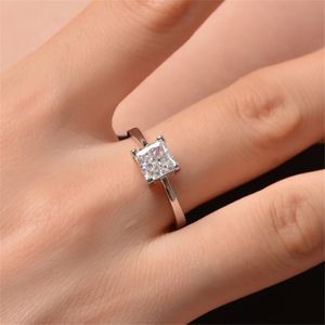 Klassisk Mode Ring Bröllop Ringar Smycken Real 925 Sterling Prinsessan Vit Kvadrat 5A Kubisk Zirconia Eternity Diamond Ring för Kvinnor Förlovningsgåva med låda