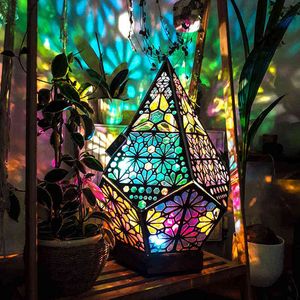 Wooden Hollow LED Projection Night Lamp Bohemian Colorful Projector Desk Lamp Household Home Decor Holiday Atmosphere Lighting H220423