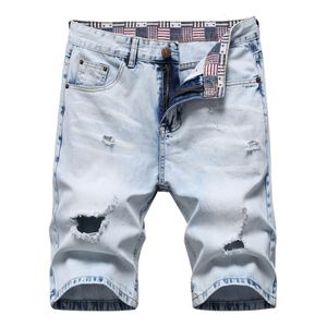 Jeans denim shorts män tvättade ljusblå rippad sommardesigner herr blekt retro stora storlek korta byxor byxor 28-42