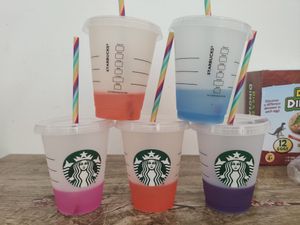 Starbucks Mermaid Goddess 470ml 710ml Plastic Mugs Tumbler Reusable Clear Drinking Flat Bottom Pillar Shape Lid Straw Cups mug