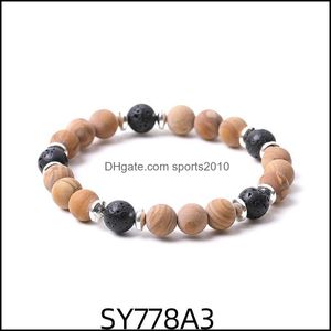 Arts And Crafts 8Mm Matte Wood Line Stone Beads Hematite Lava Strand Bracelets For Women Men Yoga Buddha Energy Jewel Sports2010 Dhkrw