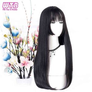 Hair Synthetic Wigs Cosplay Synthetic Long Straight Hair Black Lolita Wigs with Bangs for Women Fashion Female Cosplay Party Christmas Multicolor 220225