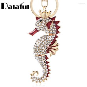 キーチェーンDalaful Hipcampus Keyrings Seahorse Enamel Crystal Cute Pendant for Car Key Chains Rings Women Jewelry K315 Enek22