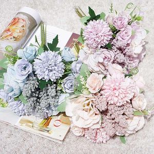 Decorative Flowers & Wreaths Bunch Artificial Rose Silk Plant Leaves Party Bridal Holding Flower Home Wedding Decor BouquetDecorative