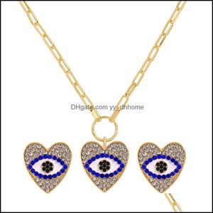 Anhänger Halsketten Anhänger Schmuck High-End Angel Eye Ohrringe Set Einfache Retro Diamant Schlüsselbeinkette Legierung Strass Ohrring Französisch Dev