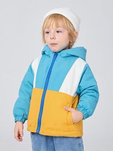 Meninos da criança cortar e costurar zip up casaco de inverno com capuz ela