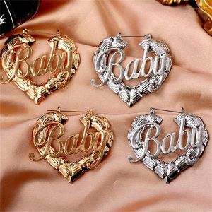 Hoop Huggie Punk Metall Herzförmige Baby Brief Große Bambus Ohrringe Gold Silber Farbe Geometrische Hohl Kreis Ohrring JewelryHoop Kirs22