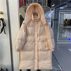 Женский пакет Parkas Winter 2022 Женщины в средней длине куртка с капюшоном светло-голубые желтые свободные повседневные тепло