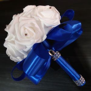 Flores de casamento da dama de honra decoração de casamento flores de espuma rosa buquê de dama de honra branco cetim romântico
