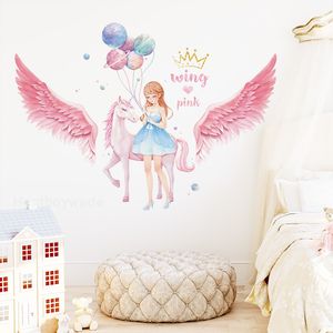 Pretty Unicorn Girl Wall Stickers for Girls Bedroom Kids room Decor Planet Balloon Wings Decals Children Rooms Decoration 220607
