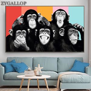 Engraçado macaco graffiti lona pintura moderna animais de parede arte de parede posters e imprime fotos de parede para as crianças decoração do quarto cuadro