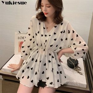 Yaz Batwing Sleepe Polka Dot Kadınlar Kadınlar İçin Gömlek Bluz Blusas Kadın Üstler ve Bluzlar Şifon Gömlekleri Ladie S Top 210412