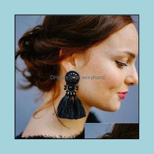 Dangle Chandelier Earrings Jewelry Bohemian Tassel Crystal Long For Women Colorf Cotton Silk Fabric Fringe Earring Fashion Drop Delivery 2