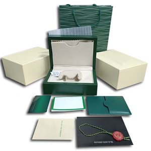 Fashion Rolex högkvalitet Green Watch Box Cases Pappersväskor Certifikat Originallådor för trä Män Mänklockor Presentväskor Tillbehör Handväska 2022