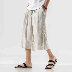 2022 Mężczyźni bawełniane lniane spodnie dzikich nóg mężczyźni Casual Streetwear Pantf-Long Pants Man Bloomers Summer workowca Tradycyjne spodnie L220706