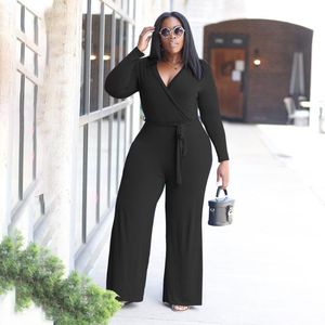Women's Plus Size Pants Women's Solid Color Loose Stretch Casual Jumpsuits Overalls Long Sleeve Wide-legged Romper Trousers FemaleWomen'