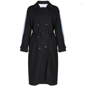 Trench da donna Cappotto da donna Doppio petto a righe Colorblock Giacca a vento lunga Autunno Inverno 2022