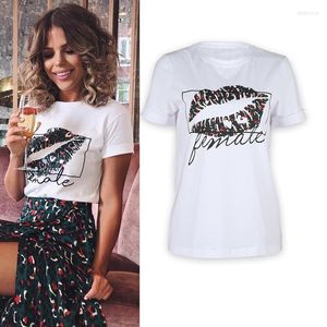 T-shirt feminina Lips sexy Print Summer Tshirts Mulheres brancas camisetas femininas Casual 2022 camise