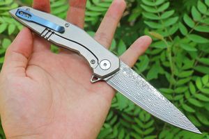 Высококачественное качество R8125 Flipper складное нож VG10 Damascus Steel Blade CNC TC4 Titanium сплав