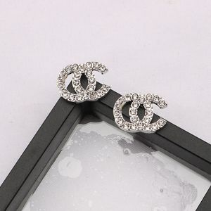 Blandad Enkel 18K guldpläterad 925 Silver Lyx Märke Designers Dubbla Bokstäver C Stud Geometrisk Kända Kvinnor Kristall Rhinestone Pärlörhänge Bröllopsfest Smycken